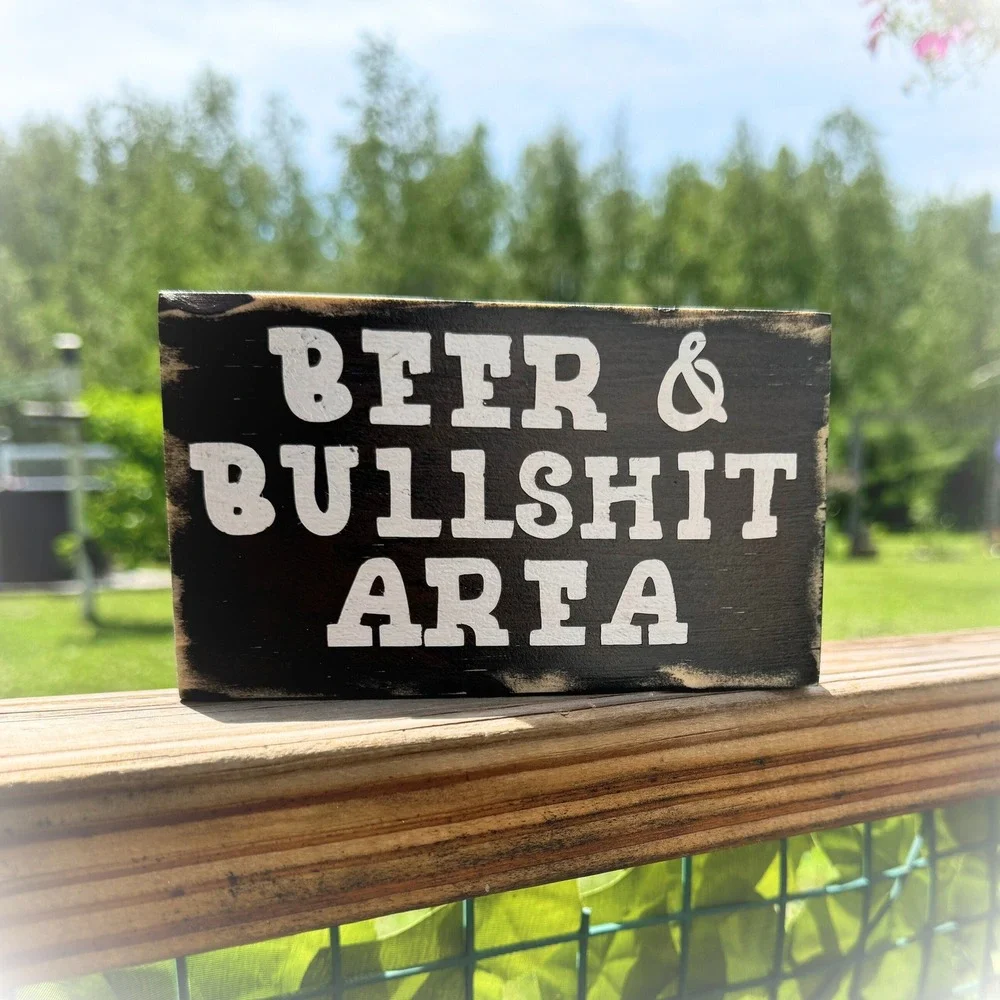 Beer & Bullshit Area Rustic‎ Wood Sign Basket Case Designs Man Cave Bar Decor